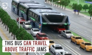 Budućnost javnog prijevoza - autobus koji se kreće iznad automobila